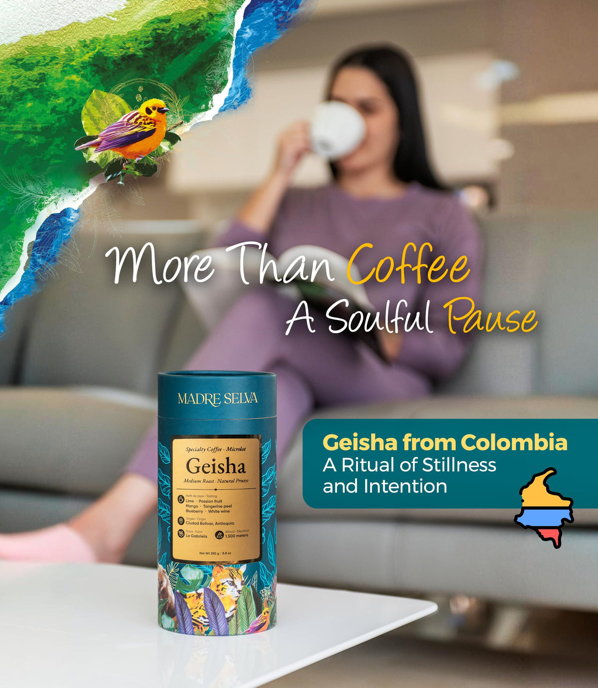 MADRE SELVA Geisha aroma close-up, showcasing floral fragrance for pour-over mornings.