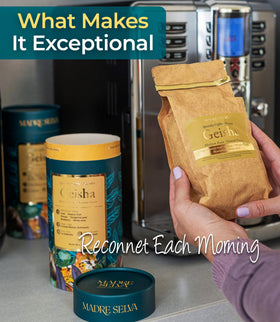MADRE SELVA Geisha low acidity profile with smooth body close-up.