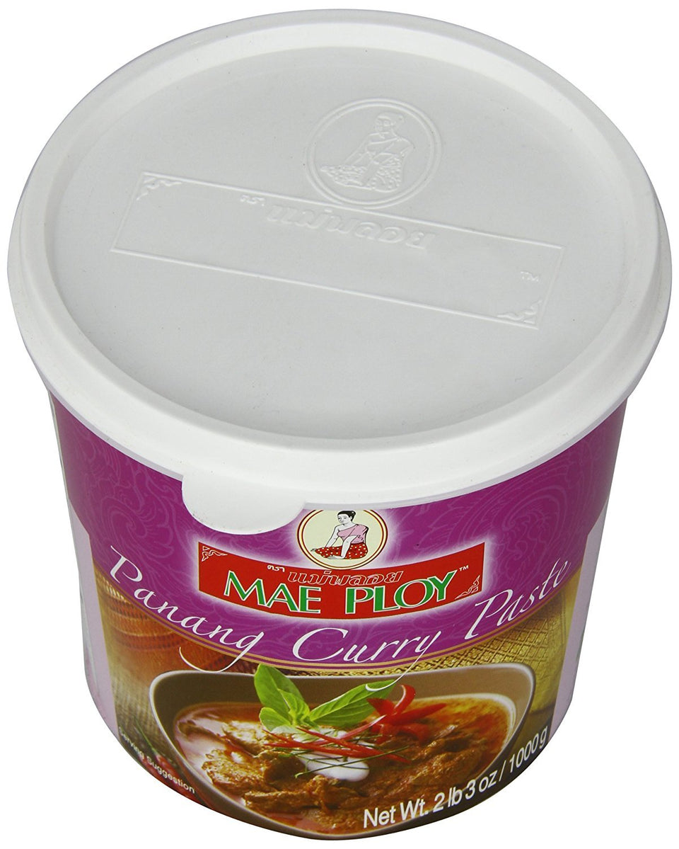 Mae Ploy Panang paste tub close-up for authentic Thai flavor at home