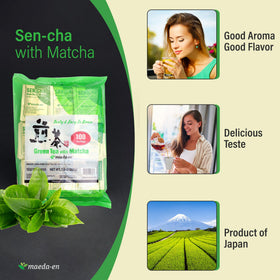 MAEDA-EN green tea leaves capture vibrant Sen-cha garden freshness.