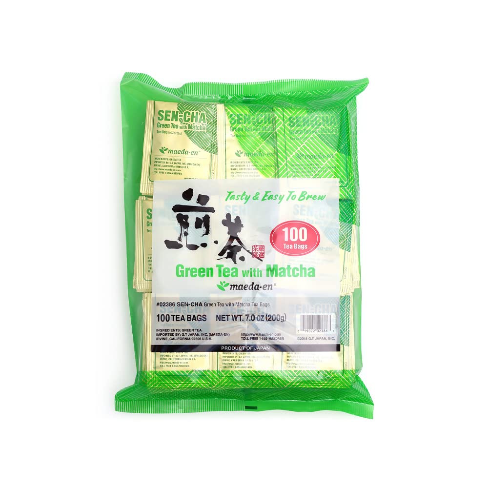 MAEDA-EN Sen-cha with Matcha tea bags packaging for convenient, fresh brewing.