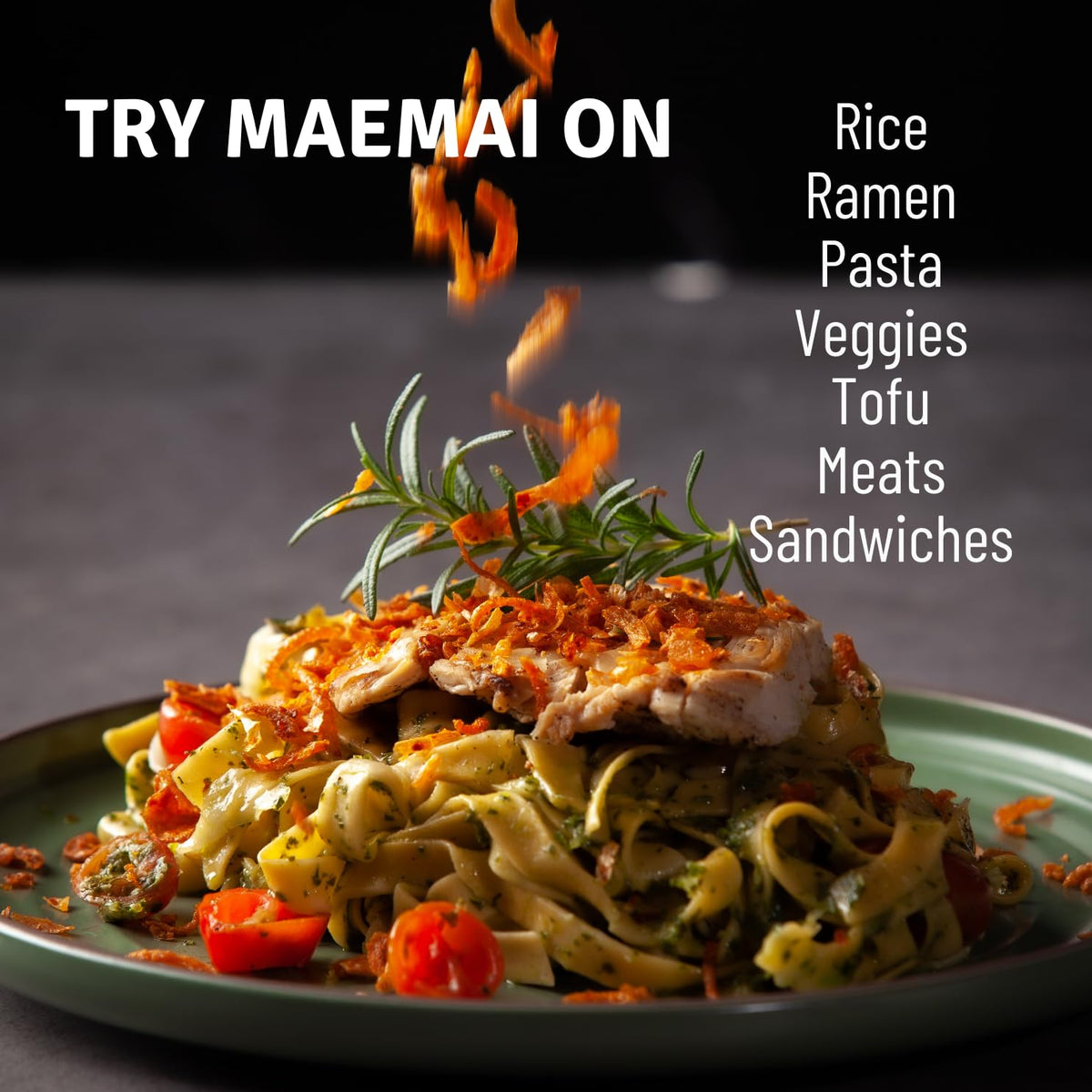 MaeMai Crispy Onion Garlic Flakes gluten-free vegan label signals dietary compatibility.