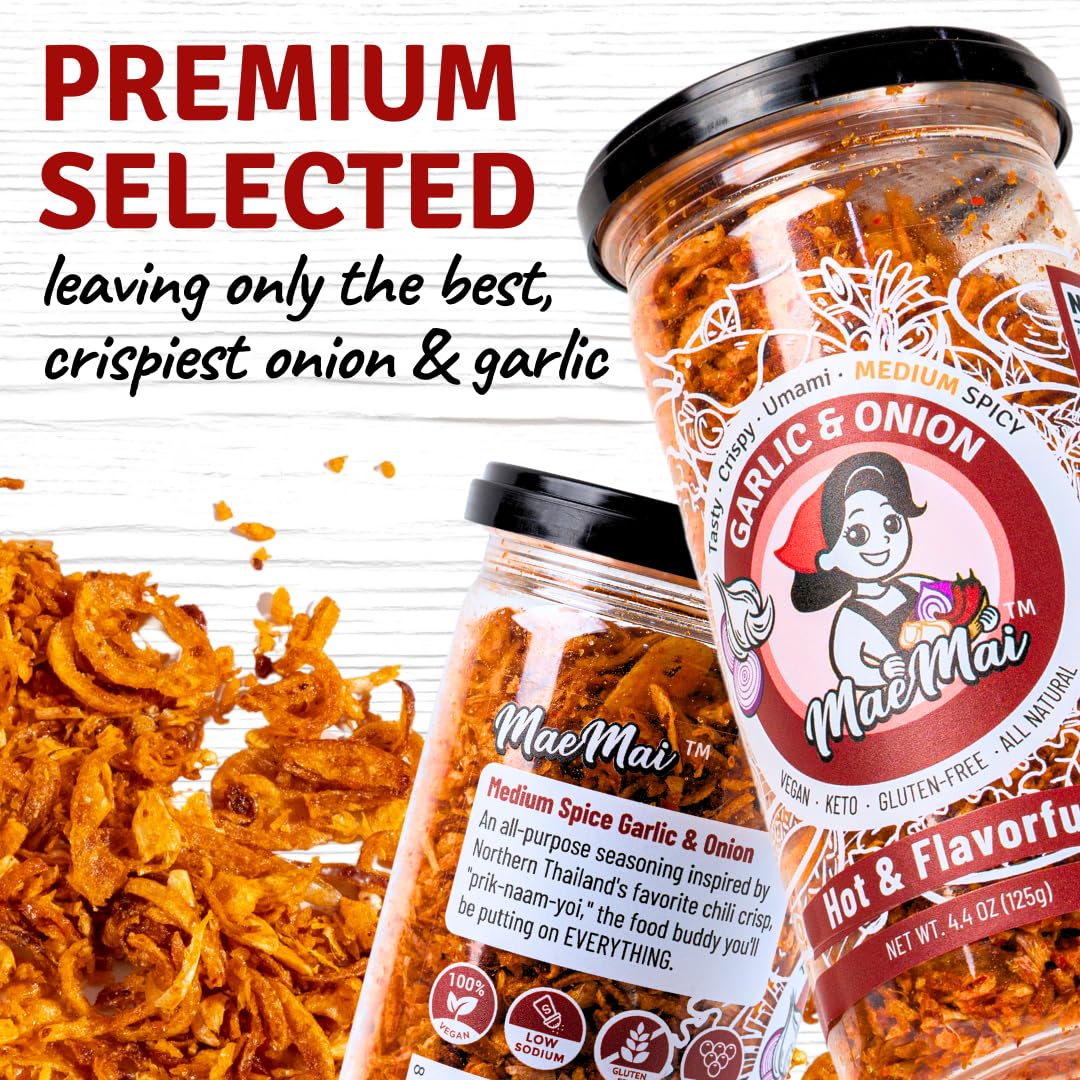 MaeMai Crispy Onion Garlic Flakes sprinkled on ramen adds a spicy warm note