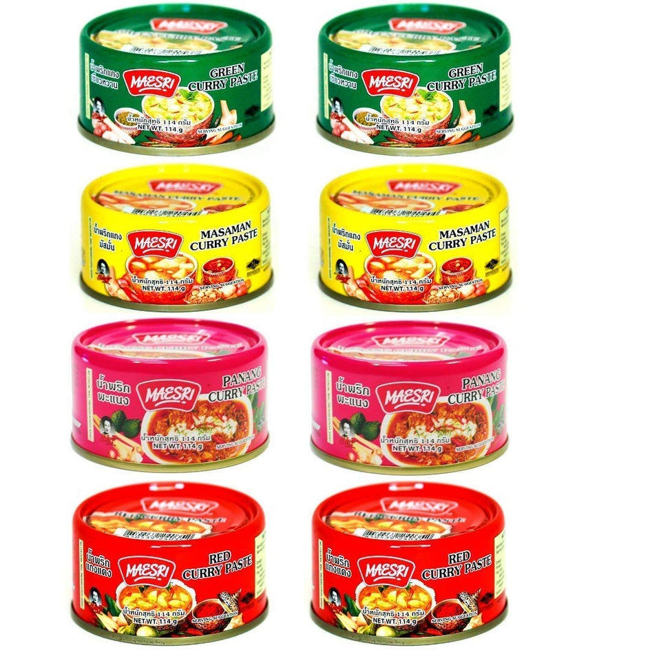 Maesri Variety Curry Paste 8pk packshot: versatile flavors for quick Thai meals