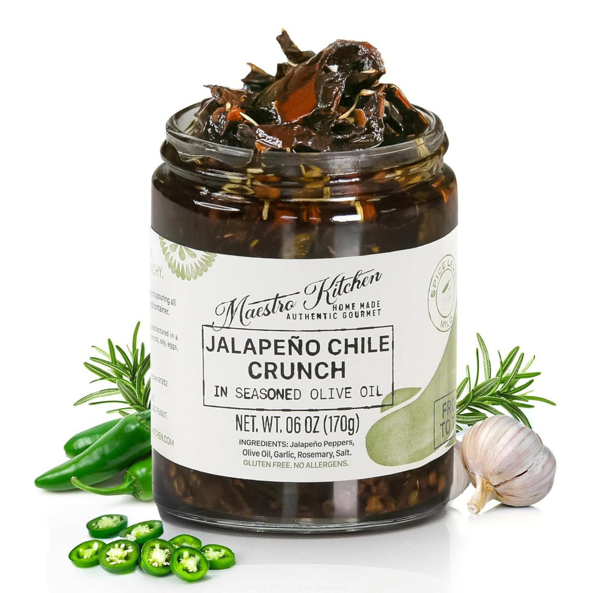 Maestro Kitchen Jalapeño Chile Crunch adds refined heat to restaurant-style dishes.