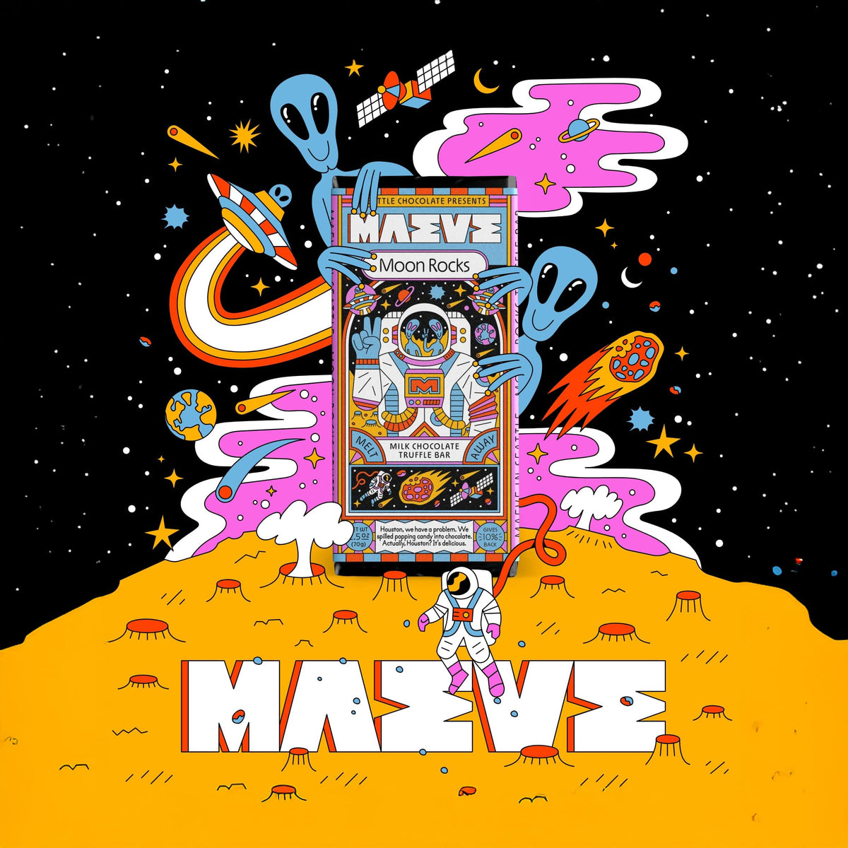 Maeve Moon Rocks Bar packaging with sustainability branding and info.