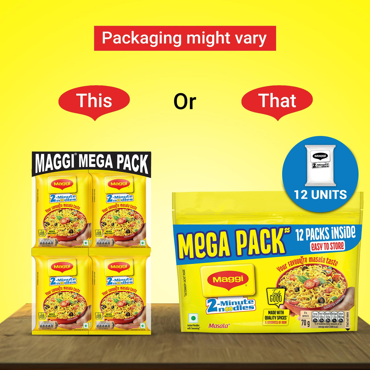 Maggi 2 Minutes Masala noodle cake ready to cook in minutes