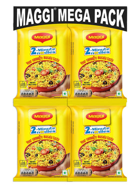 Maggi 2 Minutes Masala pack with noodle cake and tastemaker for quick flavor