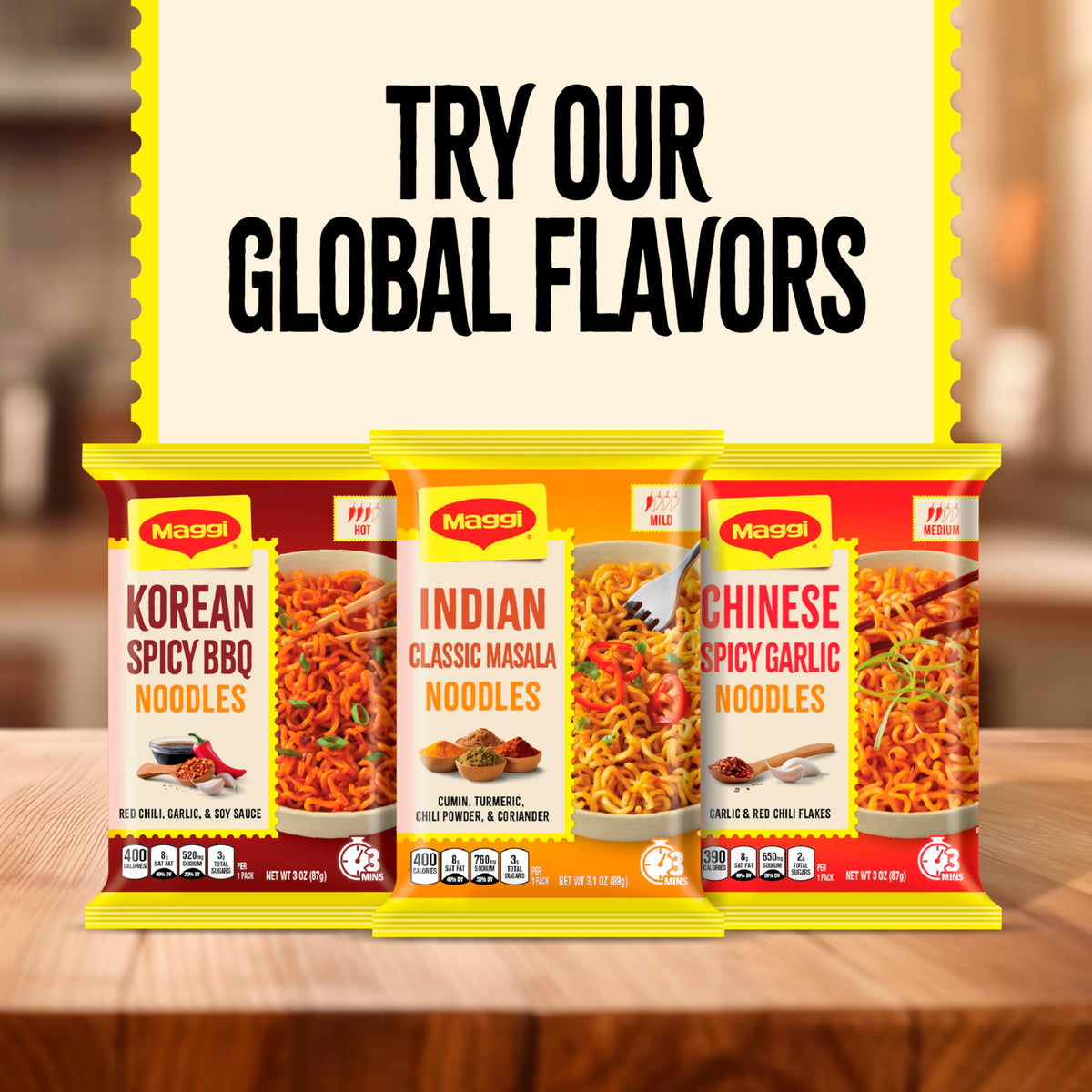 Maggi Chinese Spicy Garlic Noodles ingredients kit layout