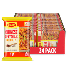 Maggi Chinese Spicy Garlic Noodles front pack display highlighting bold flavor