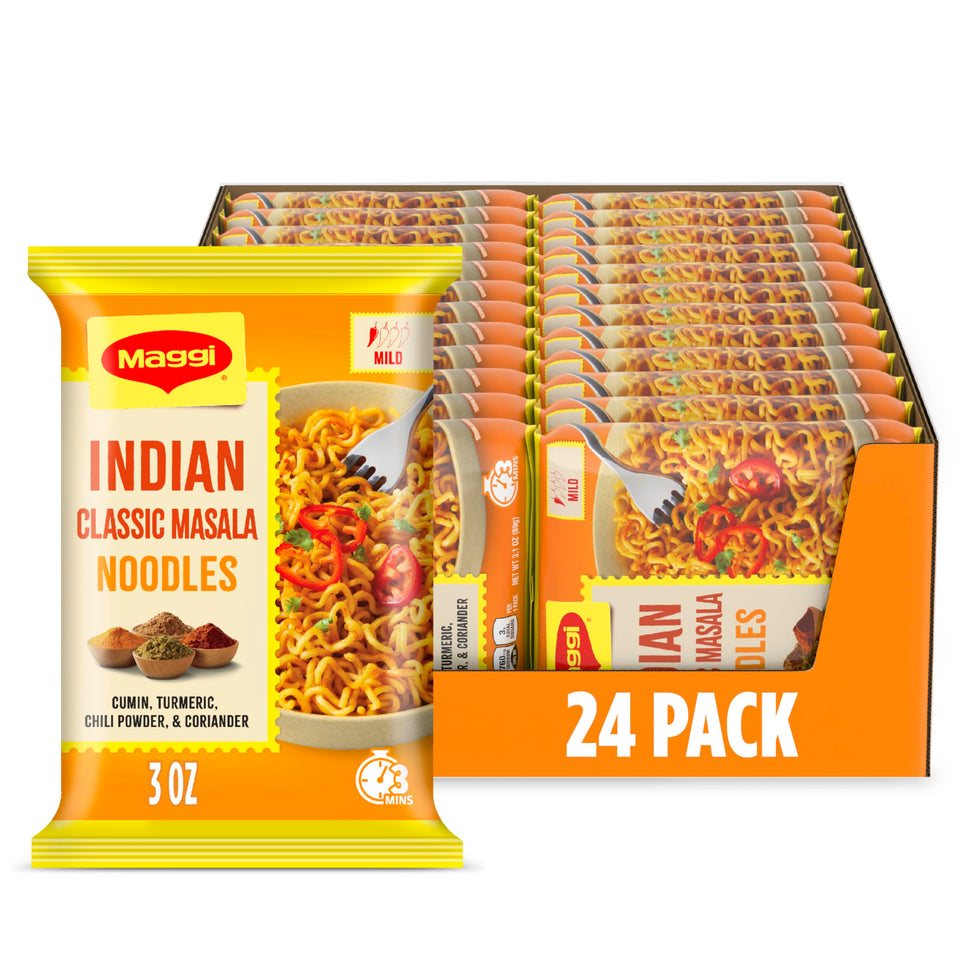 Maggi Indian Classic Masala noodles packaging—convenient pantry staple for quick meals.