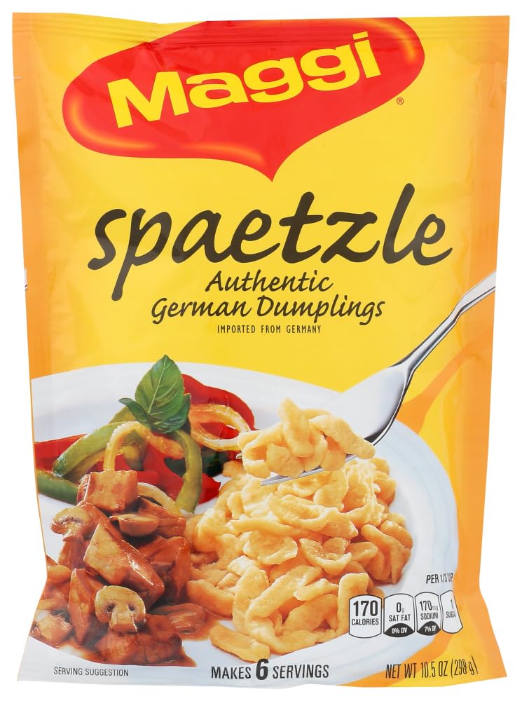 Maggi Spaetzle two-pack packaging on shelf for quick meals.