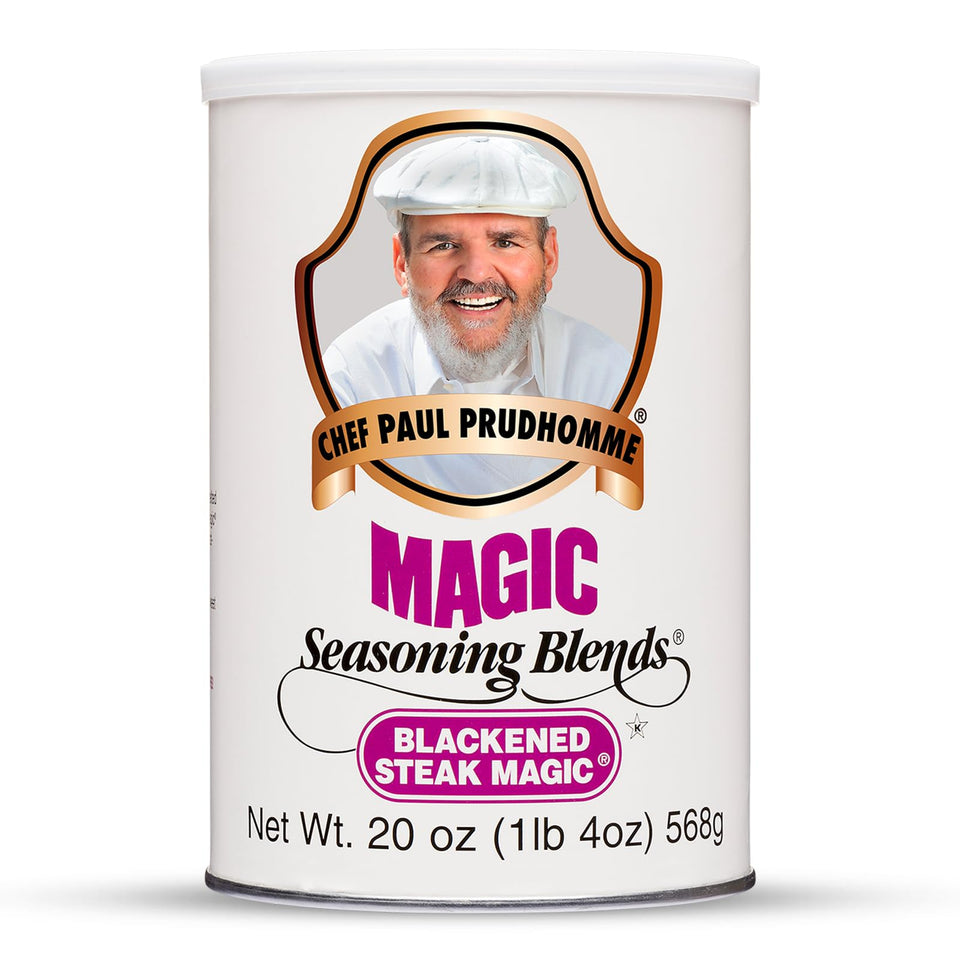 Magic Seasoning Blends Blackened Steak Magic bottle pour enhances grilled flavor.
