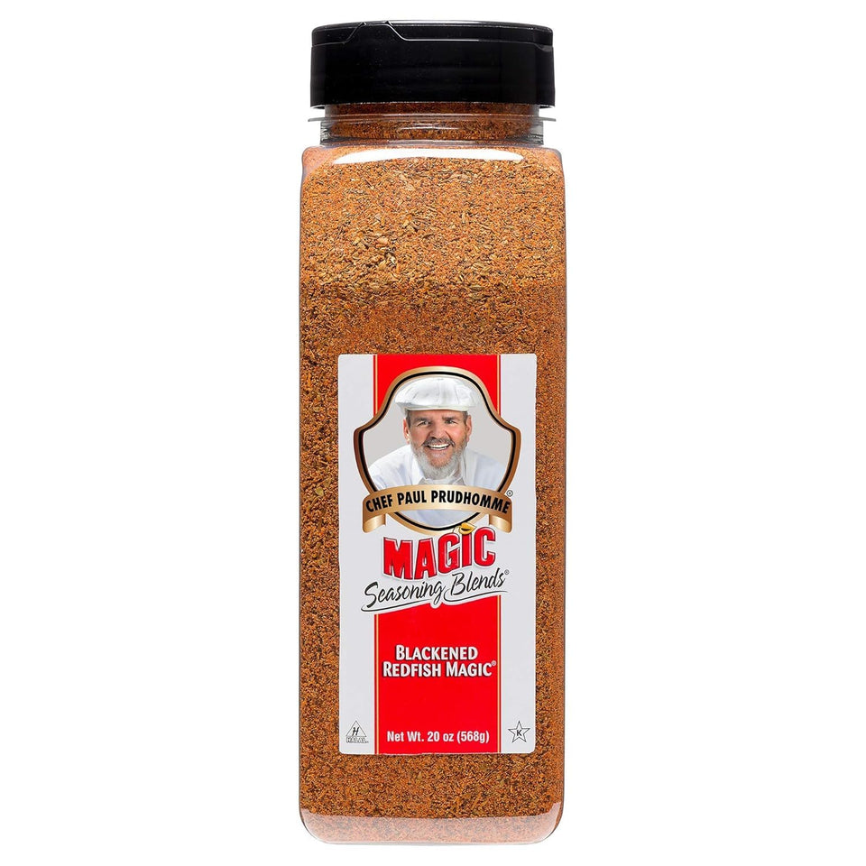 Magic Seasoning Blends Chef Paul Blackened Redfish canister adds bold seafood crust.
