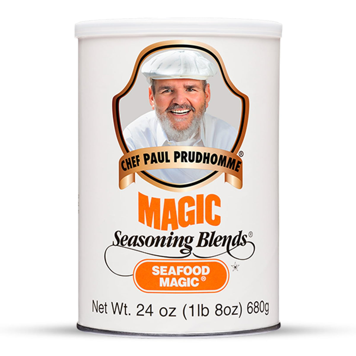 Magic Seasoning Blends Chef Paul Seafood Magic bottle label suggests authentic seafood flavor.