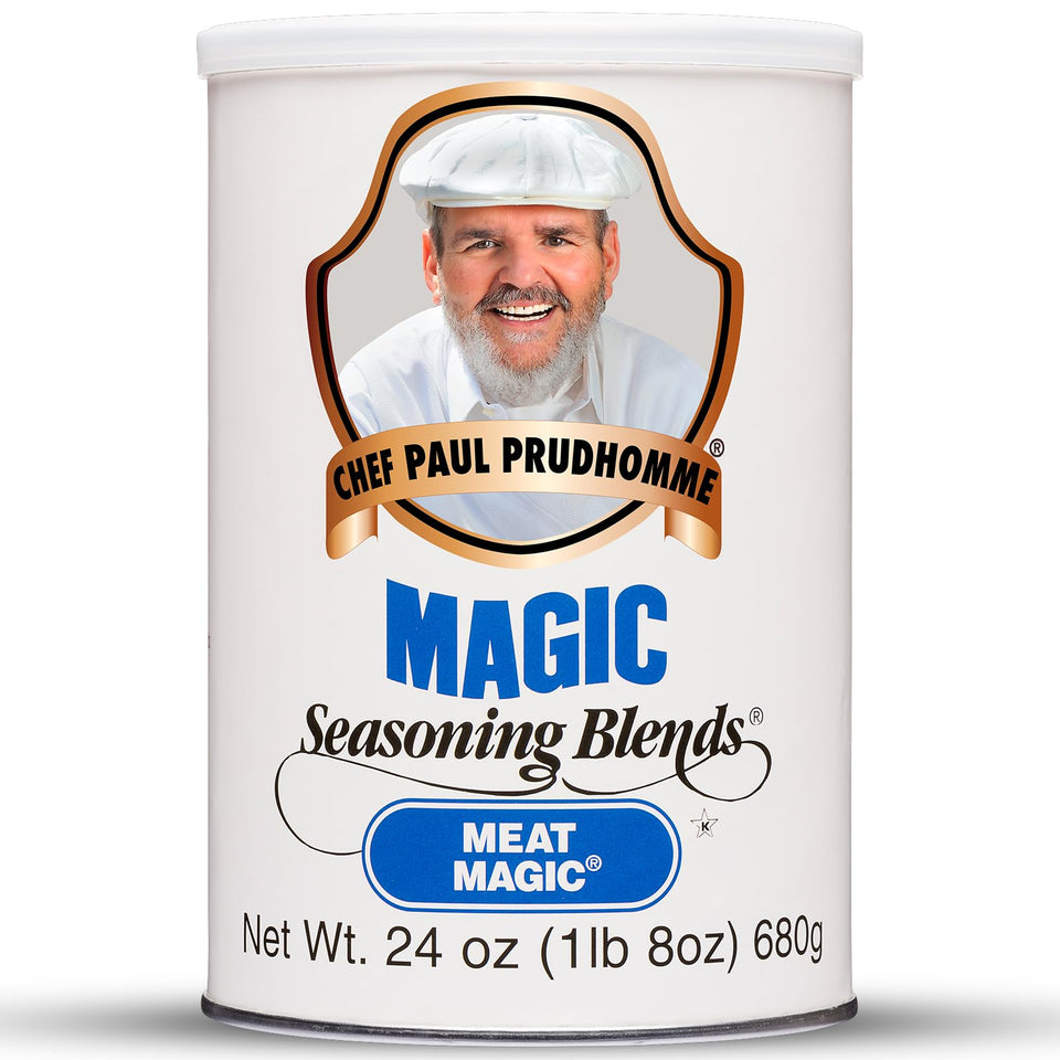 Magic Seasoning Blends Meat Magic bottle on counter ready to boost BBQ flavor