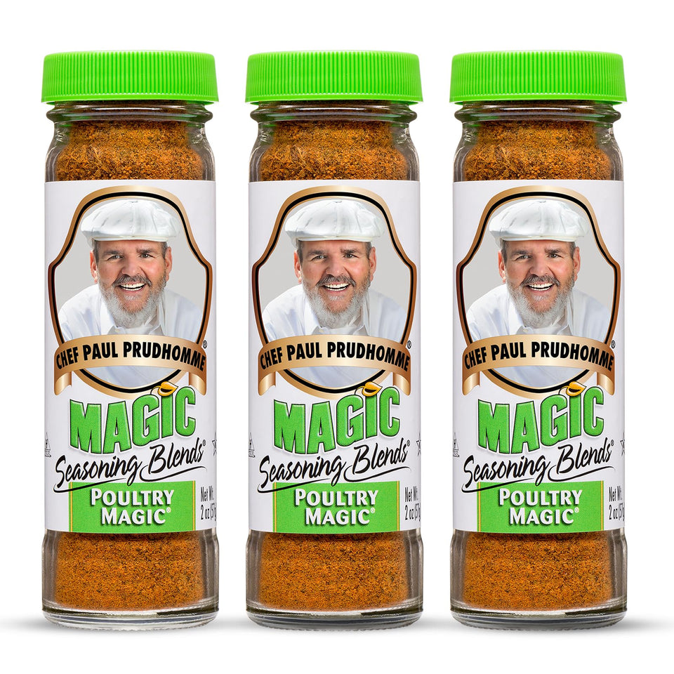 Magic Seasoning Blends Poultry Magic bottle front enhances poultry flavor without MSG