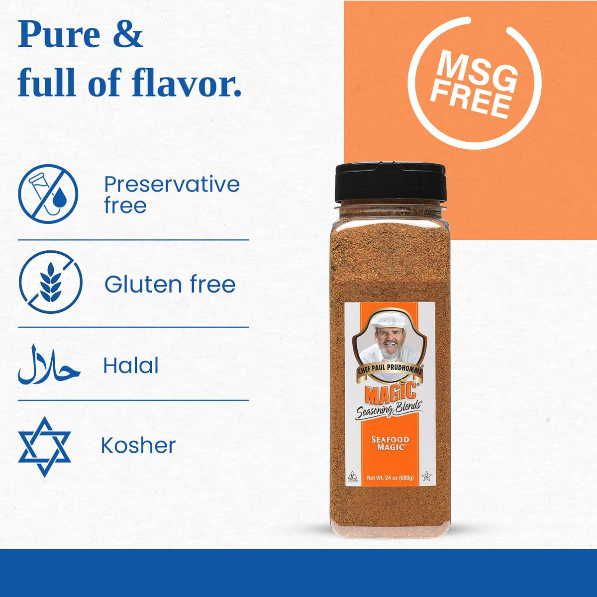 Magic Seasoning Blends Seafood Magic label highlights simple ingredients for easy flavor.