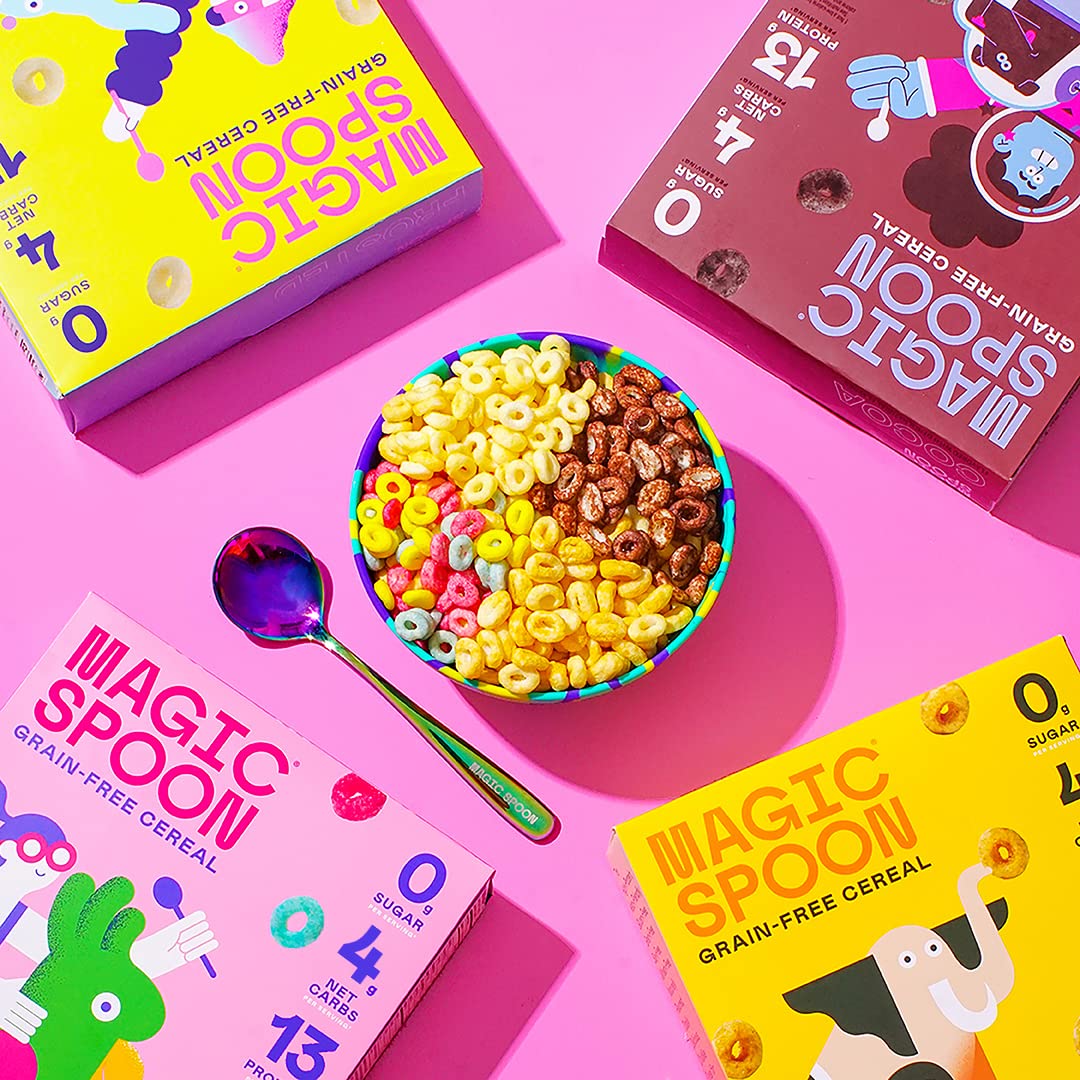 Magic Spoon cereal box on a kitchen counter ready for a snack.