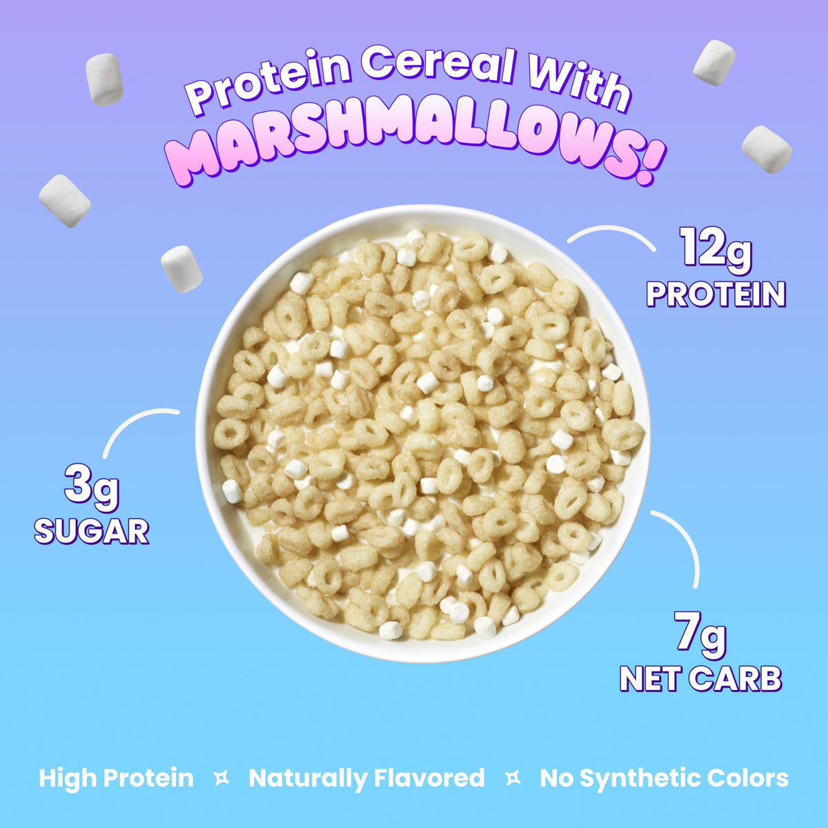 Close-up of Magic Spoon marshmallows cereal serving bowl showing crunchy texture