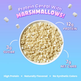 Close-up of Magic Spoon marshmallows cereal serving bowl showing crunchy texture