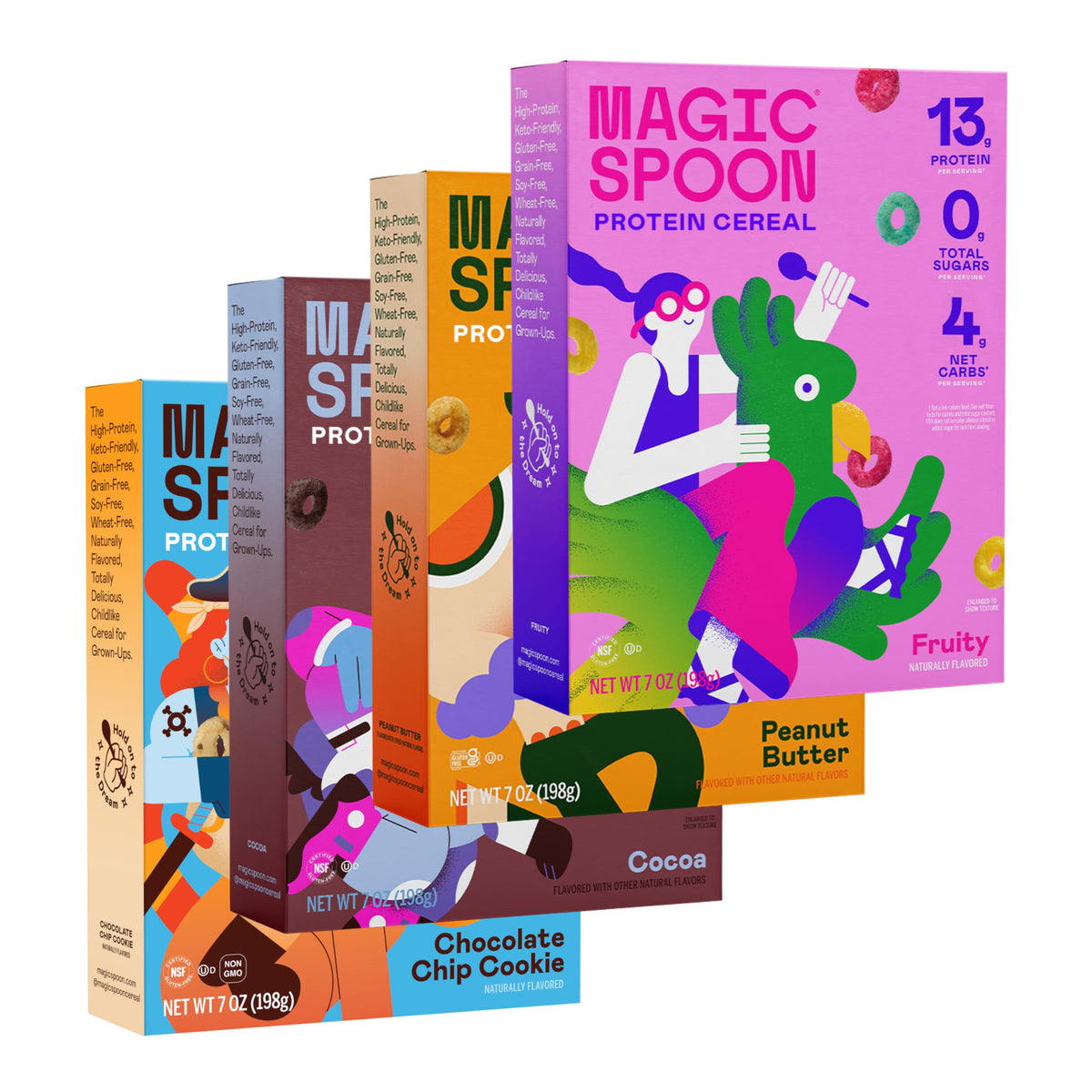 Magic Spoon cereal variety pack with four flavors, high protein breakfast option