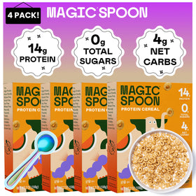 Magic Spoon Peanut Butter cereal pack showing four-pack for high-protein breakfast