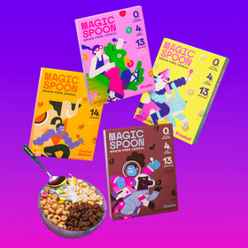 Magic Spoon serving plate shows cereal pour with zero sugar.