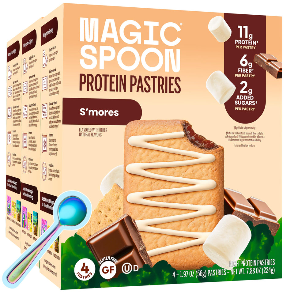 Magic Spoon smores pastry packaging for on-the-go high-protein snacking.