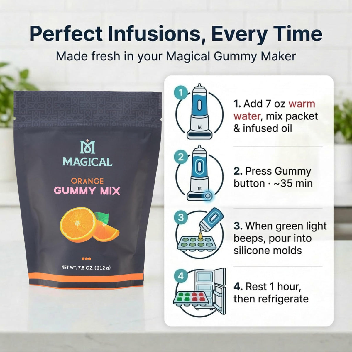 MAGICAL BUTTER gummy-dispense-to-molds demonstrates consistent pours for uniform gummies.