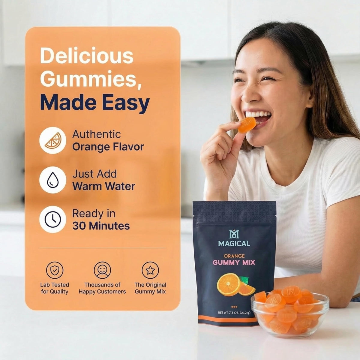 MAGICAL BUTTER gummy-maker-setup image highlights easy pour and fast clean filling.