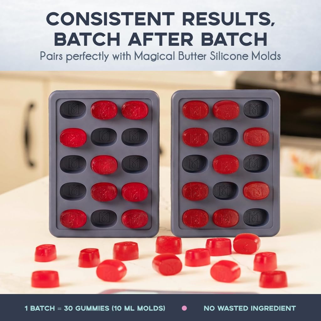 Magical Butter Gummy Maker silicone mold enables fast, clean filling.