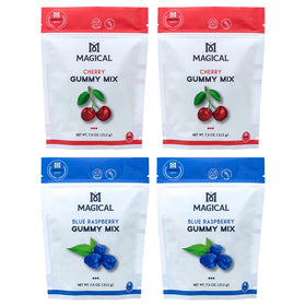 Magical Butter Gummy Mix blue raspberry bag shows organic sugar-free formula for at-home gummies.