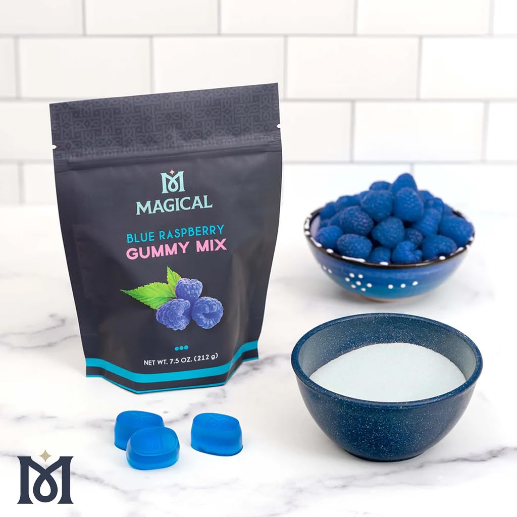 Close-up of blue raspberry gummies showing vibrant color