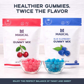 Magical Butter Gummy Mix blue raspberry mold-ready image highlighting quick set and mold compatibility.