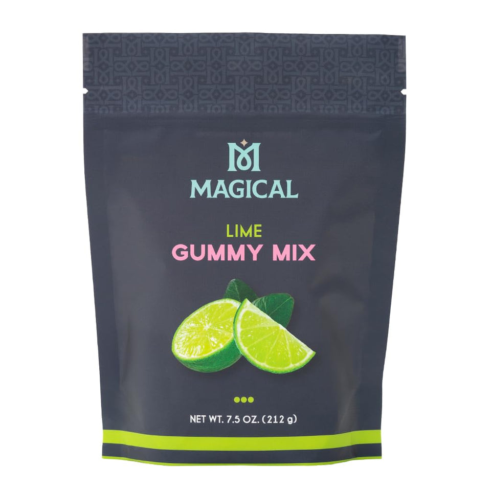 Magical Butter Gummy Mix lime packet illustrates vibrant ingredients for tasty, consistent gummies.