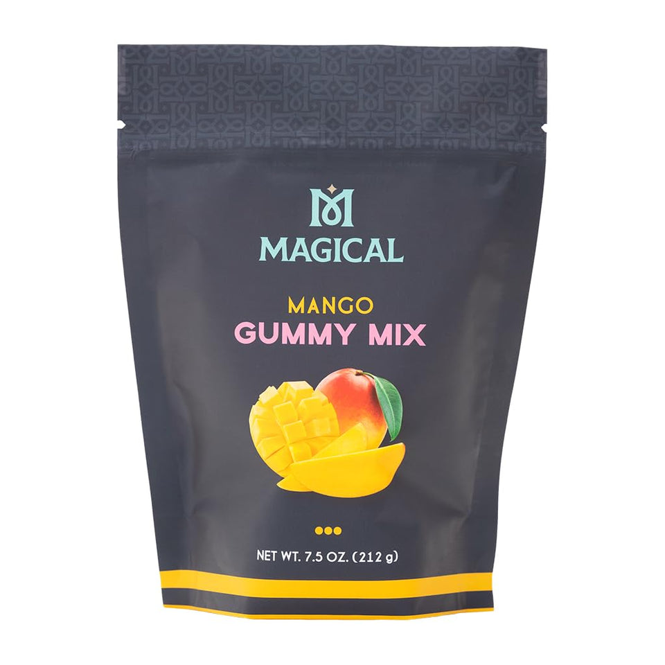 Magical Butter Mango Gummy Mix pack showing mango flavor and high yield potential