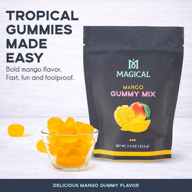 Magical Butter Mango Gummy Mix pour demonstrates quick setup for clean gummy filling