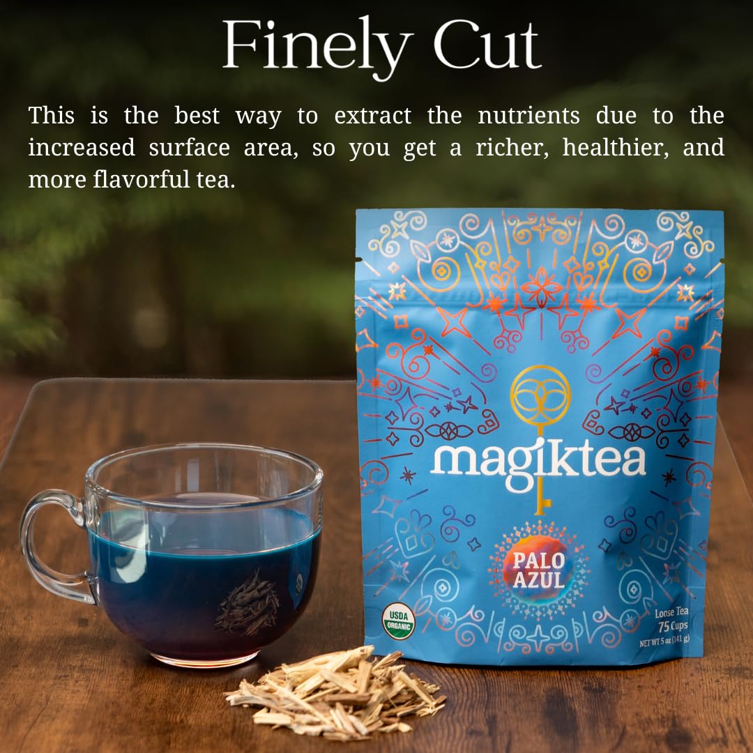 Magiktea Palo Azul blue glow appears in alkaline water when exposed to sunlight.