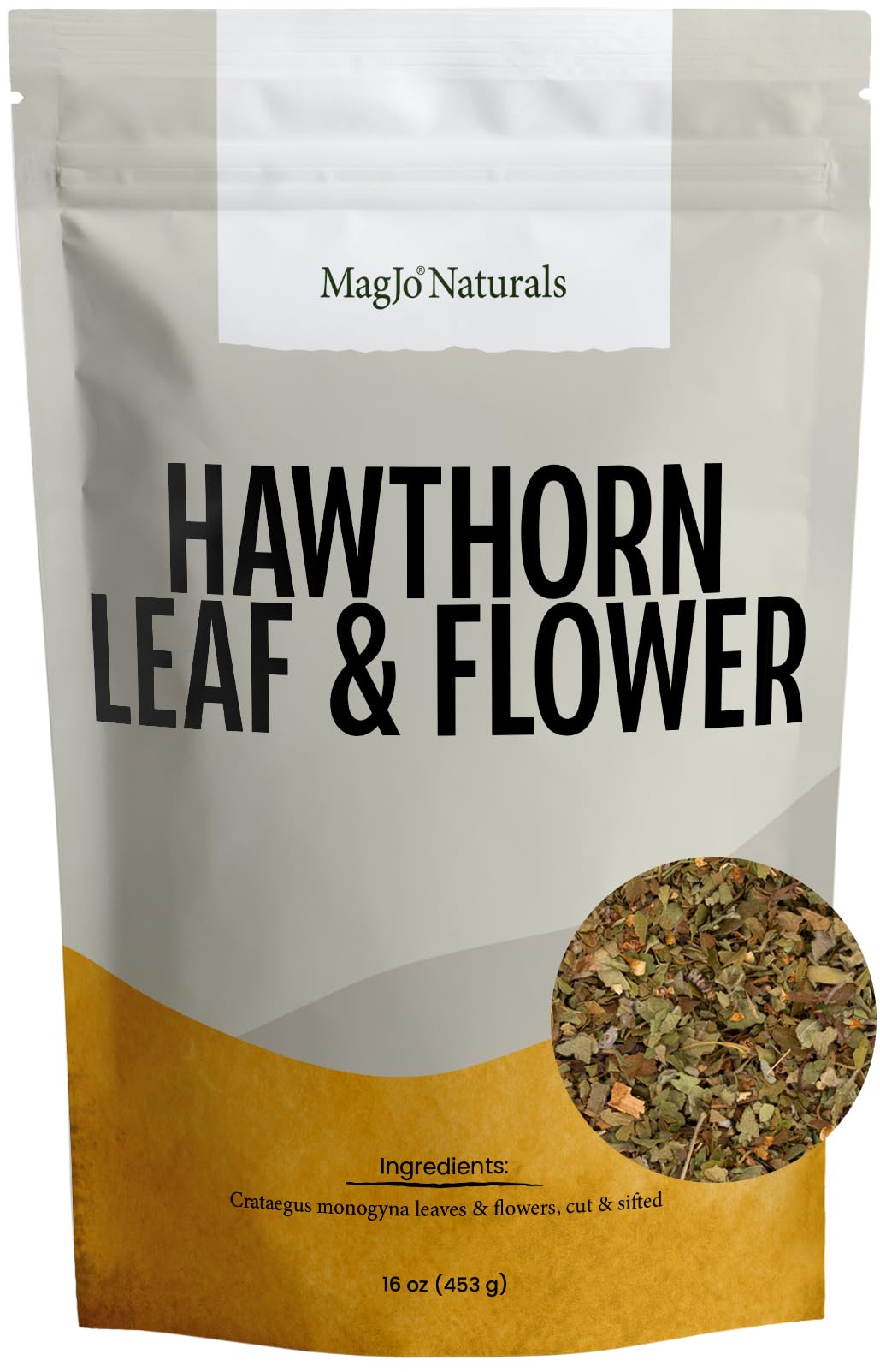 MagJo Naturals hawthorn leaf and flower loose leaf ready for a flavorful cup.