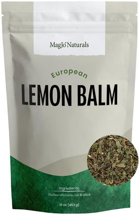 MagJo Naturals Lemon Balm Tea in a resealable pouch preserves freshness and aroma.