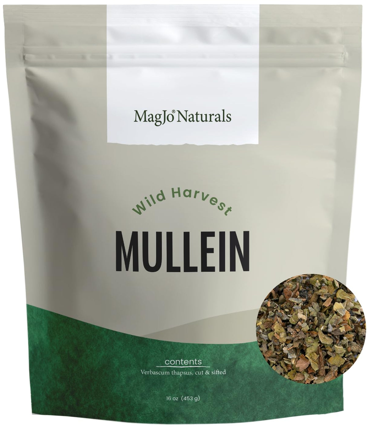 MagJo Naturals mullein leaf cut and sifted 16oz, ideal for a calming herbal tea