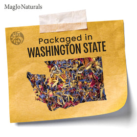 MagJo Naturals Tea infusion with edible petals enhances aroma.