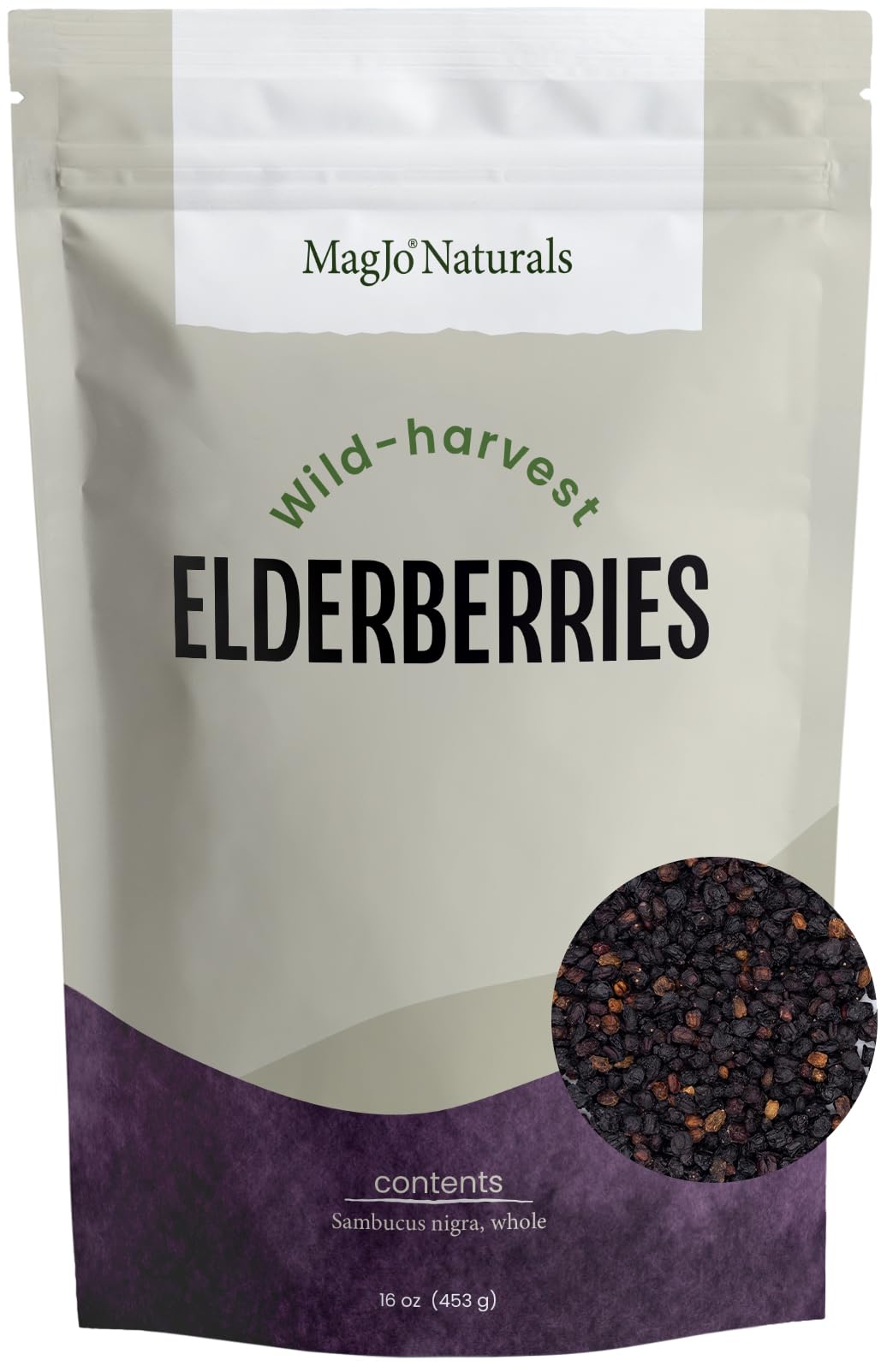 MagJo wild harvest elderberries in 1 lb bulk, ideal for syrups and teas