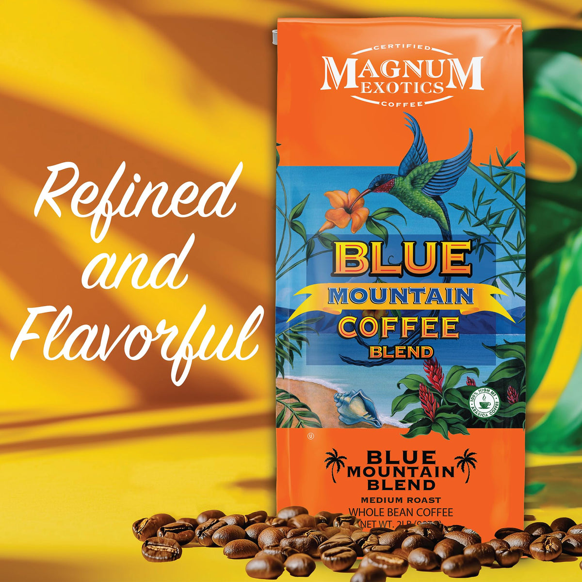 Steaming cup highlighting the Blue Mountain Blend's floral notes