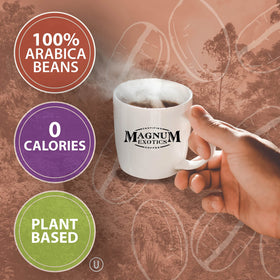 Steaming cup of Magnum Exotics Blue Mountain reveals balanced body and floral hints