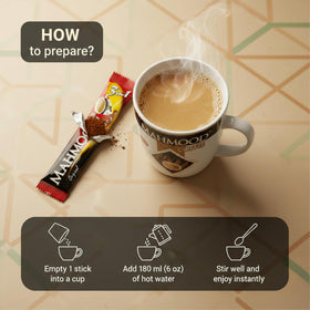 Mahmood 3 in 1 coffee cup steaming after preparation.