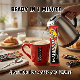 Mahmood Coffee 3 in 1 on office desk for quick daytime breaks.