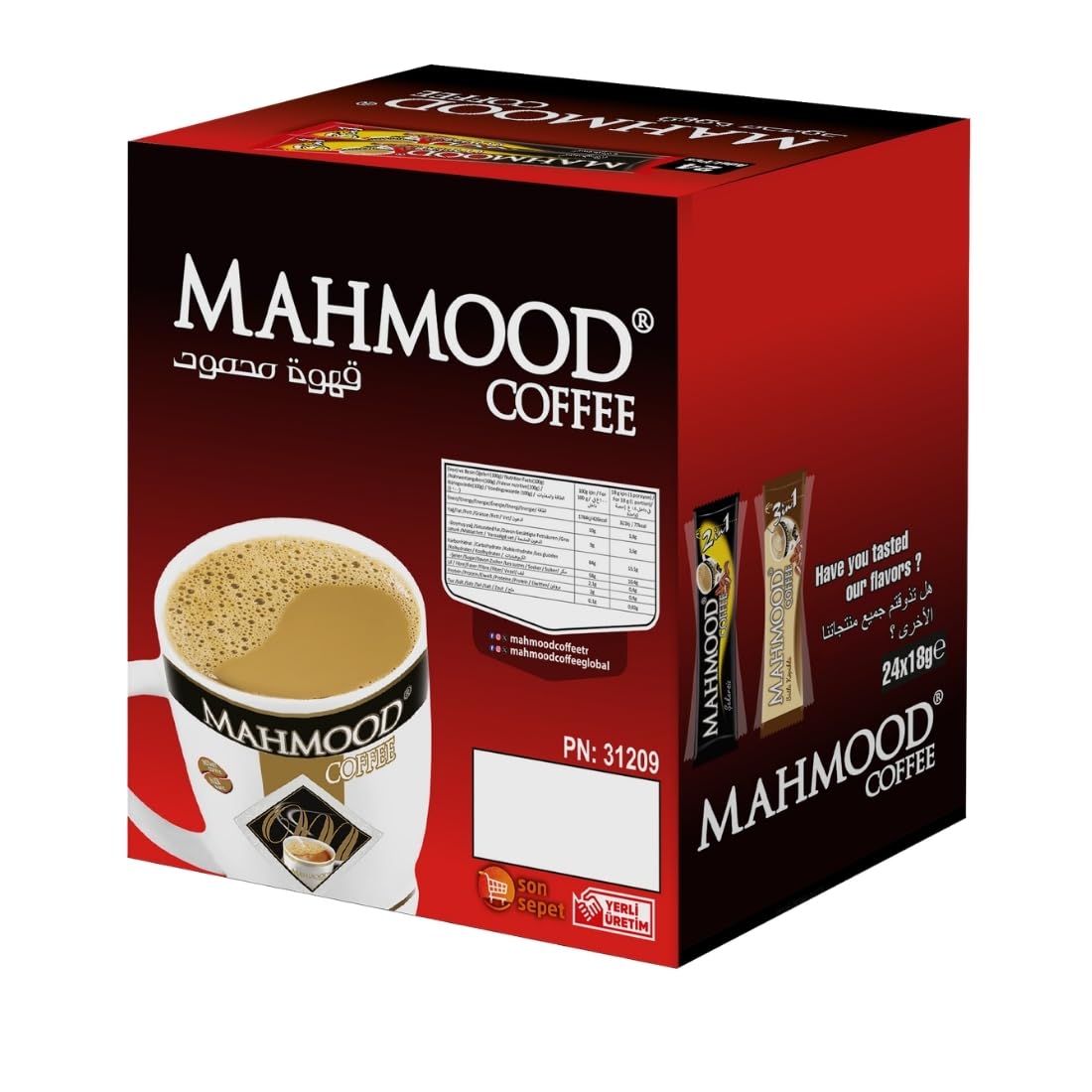 Mahmood Coffee 3 in 1 sticks stirred to a creamy, balanced cup.