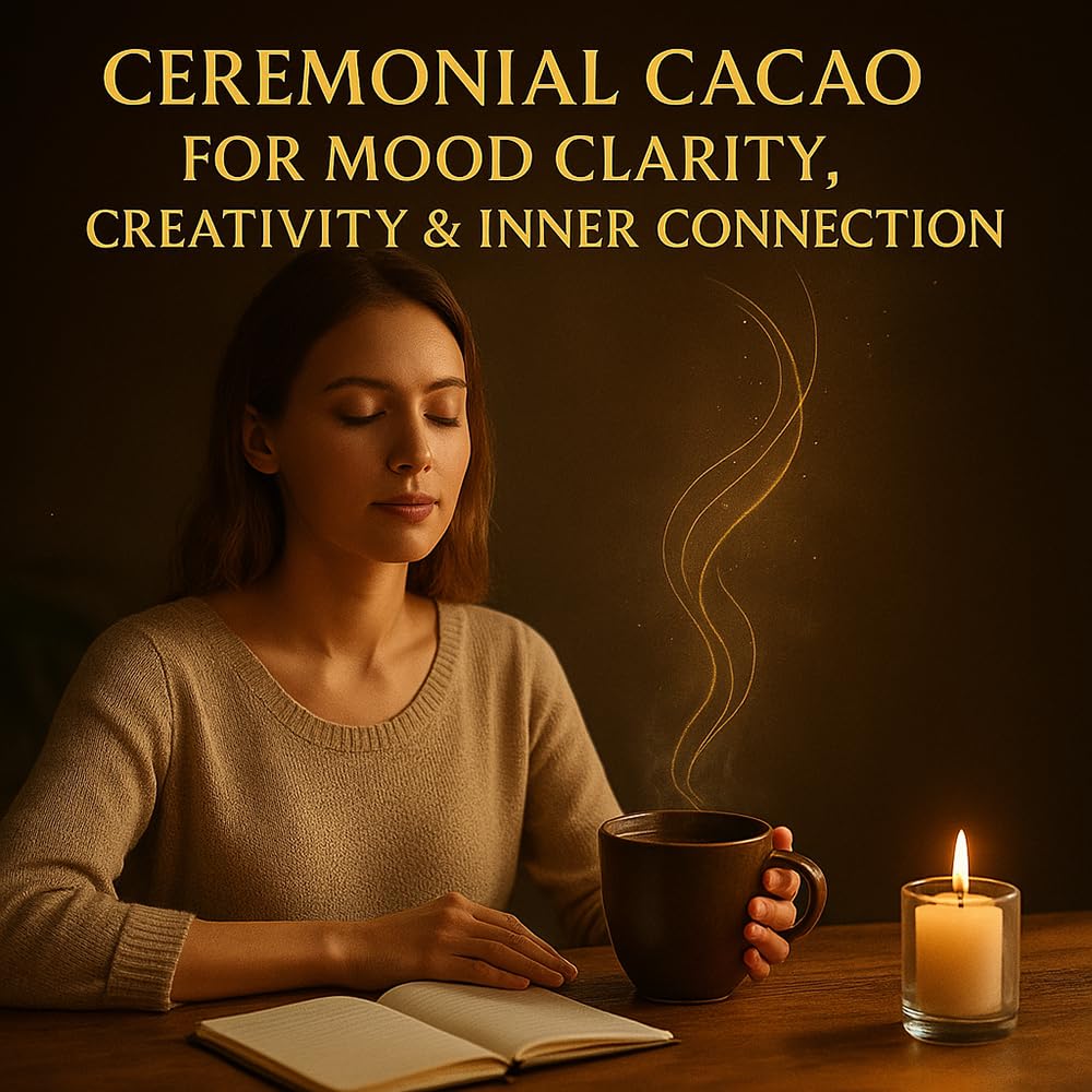 Measuring scoop of Maia Ceremonial Cacao powder emphasizes purity and clean ingredients.